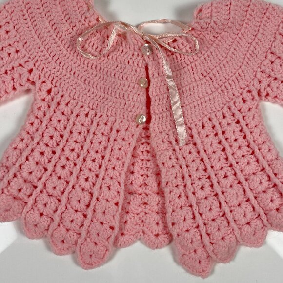 Vintage Hand Made Knit Infant Baby Girl Pink Sweater - Picture 2 of 10